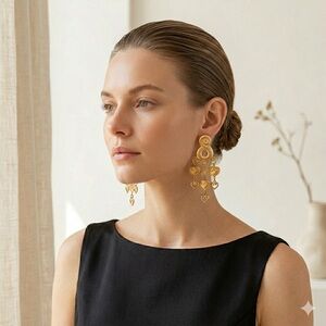 Vintage 1980s / 90s Gold Heart 4” Chandelier Statement Earrings